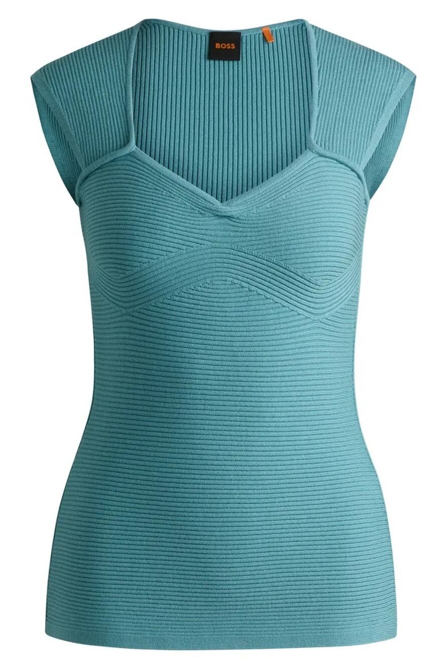 Hugo Boss Women's Fobertino Rib Top in Bright Algae Blue